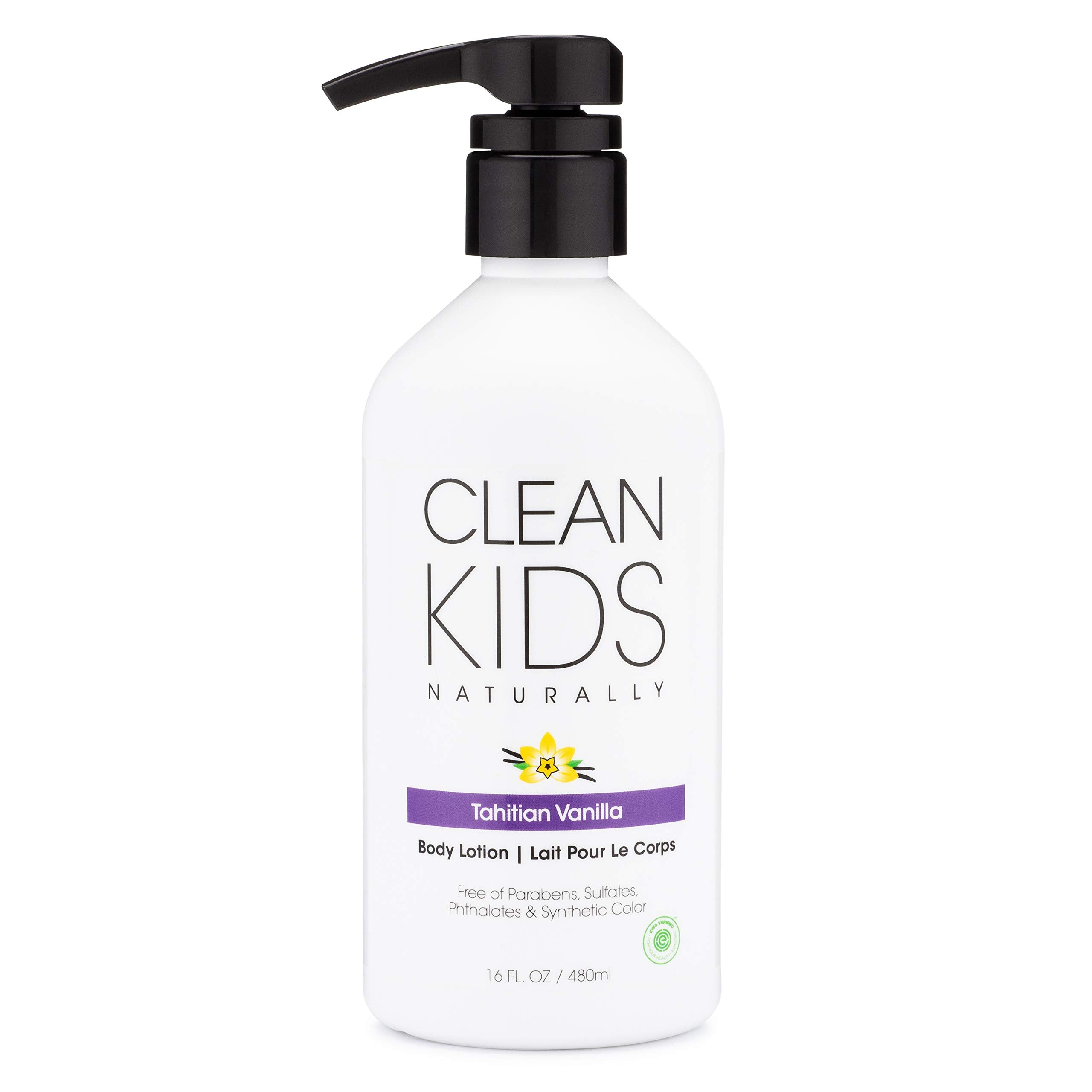 Clean Kids Naturally Tahitian Vanilla Body Lotion bottle delivers non-greasy hydration