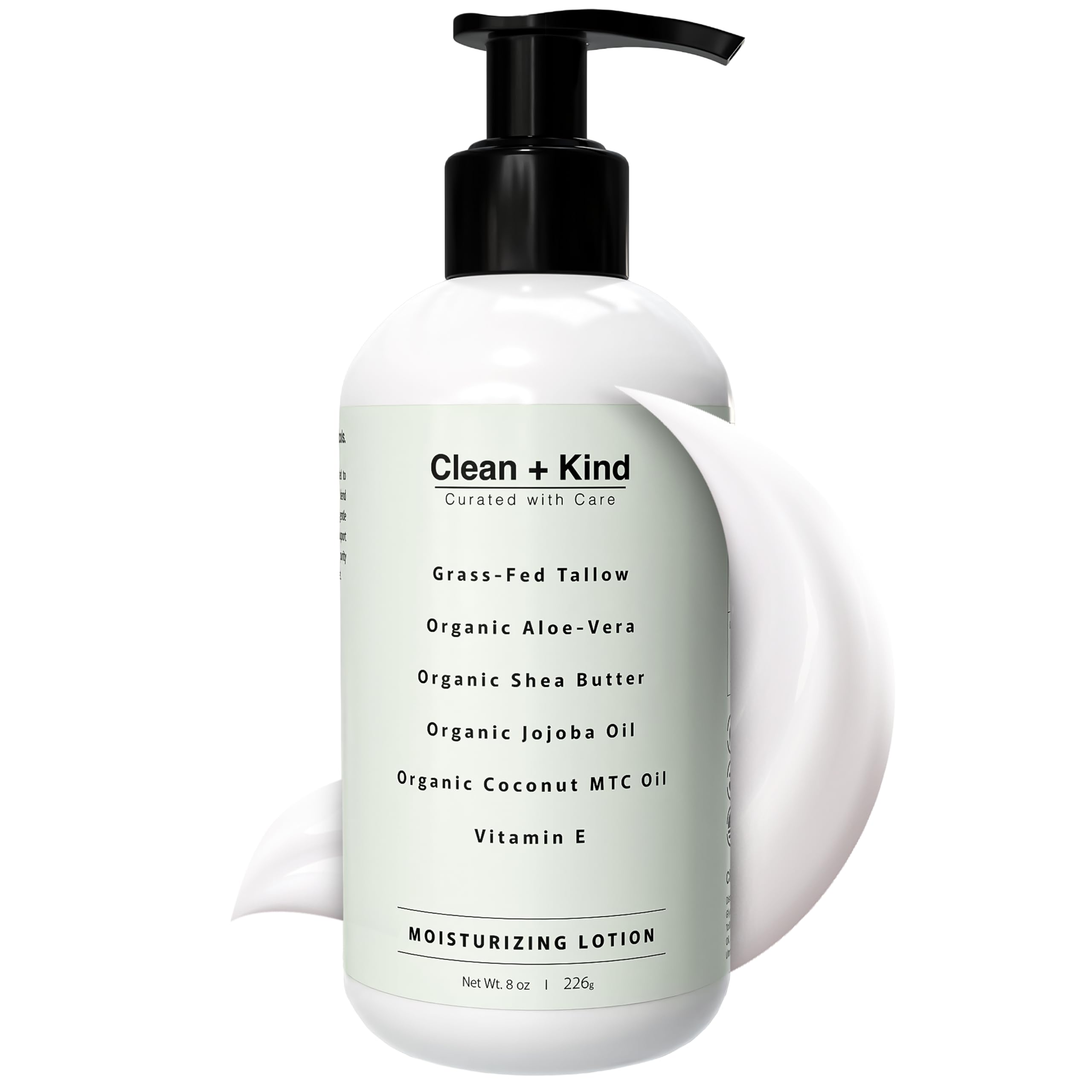 Clean + Kind daily moisturizing lotion bottle front for all-day hydration.