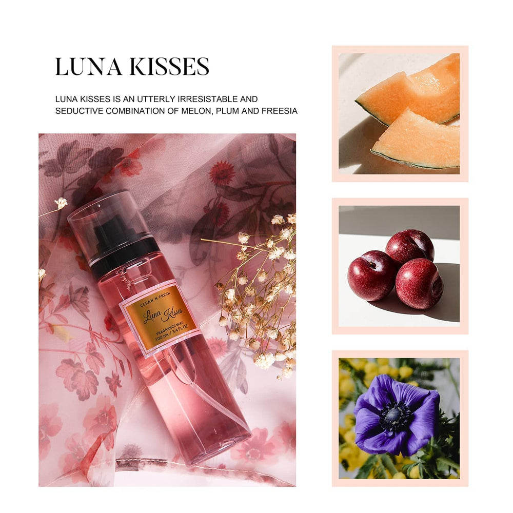 Clean-n-Fresh Luna Kisses bottle with melon and freesia hints for confident allure.