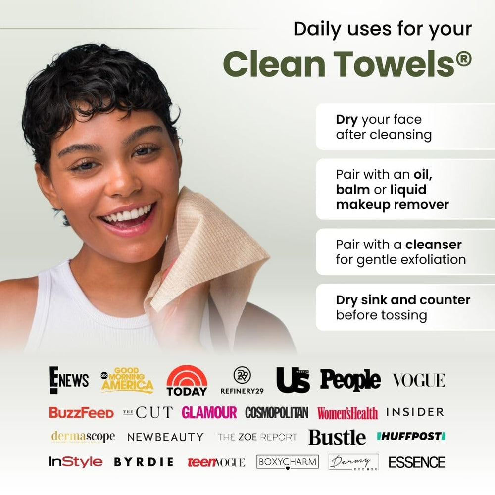 Clean Skin Club Bamboo Viscose Clean Towels XL vegan cruelty-free branding signals ethical skincare.