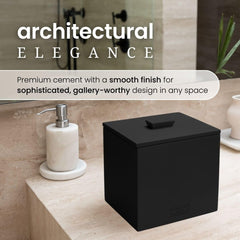 CLEAN SKIN CLUB concrete container on bathroom counter for towel storage