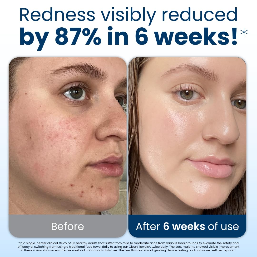 CLEAN SKIN CLUB Dry face towel usage shows ultra-soft texture and gentle drying.