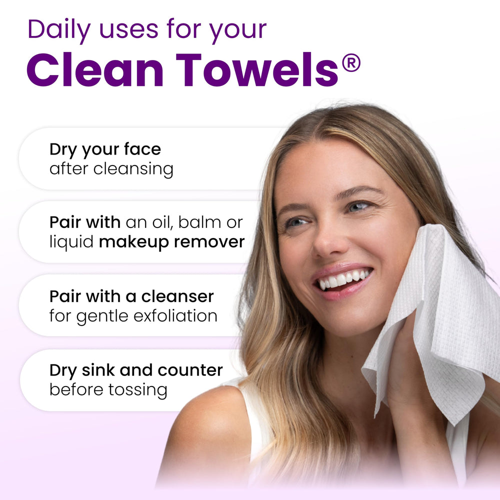 Clean Skin Club Healthy Aging Clean Towels XL brightness improvement indicator on packaging.