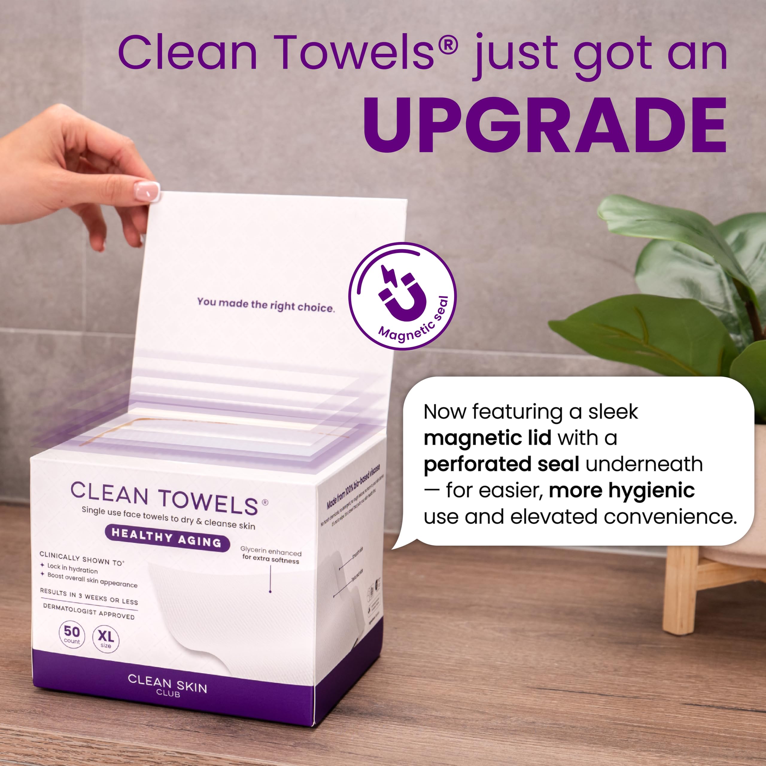 Clean Skin Club Healthy Aging Clean Towels XL close view shows glycerin infused fibers for moisture boost.