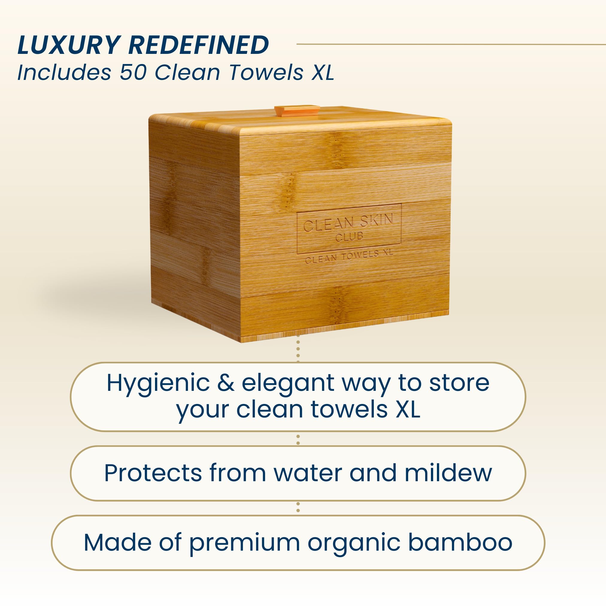 Clean Skin Club removable cover highlights easy-access lid for hygienic towel storage