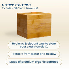 Clean Skin Club removable cover highlights easy-access lid for hygienic towel storage