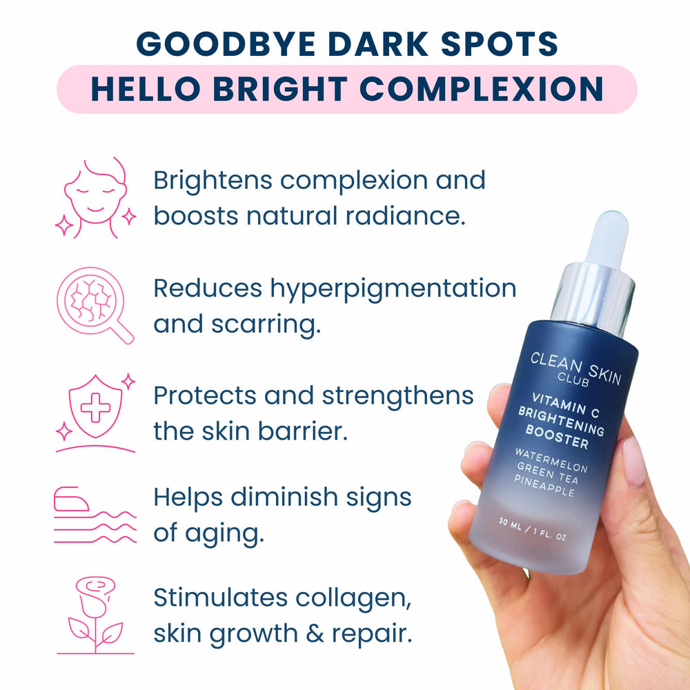Clean Skin Club vitamin c serum dropper being used for easy daily application.