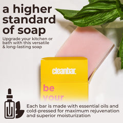 Cleanbar Thieves bar soap natural ingredients close-up showing coconut oil and shea butter