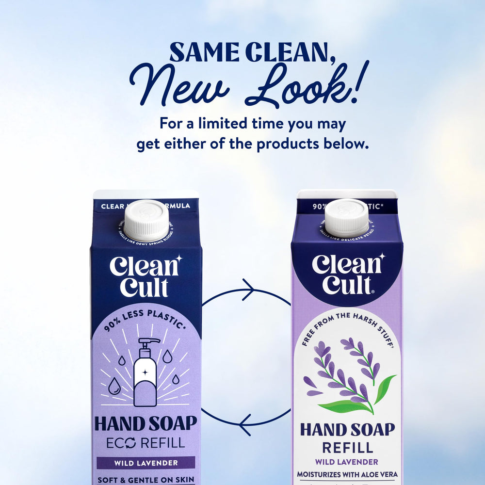 Cleancult 32oz 3-pack packaging conveys value and long-lasting refill option.