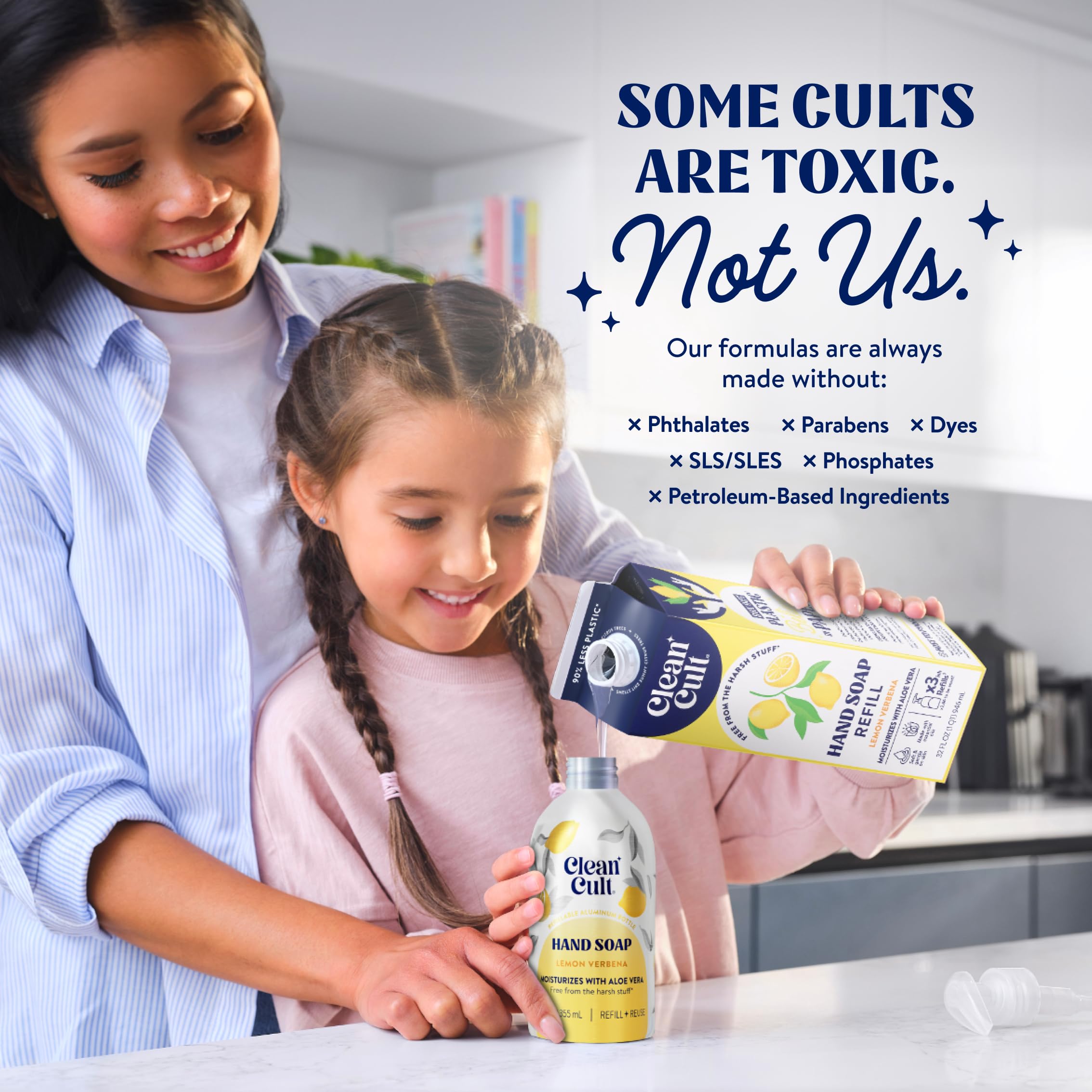 CleanCult 32oz three-pack provides cost-effective refills that minimize waste.