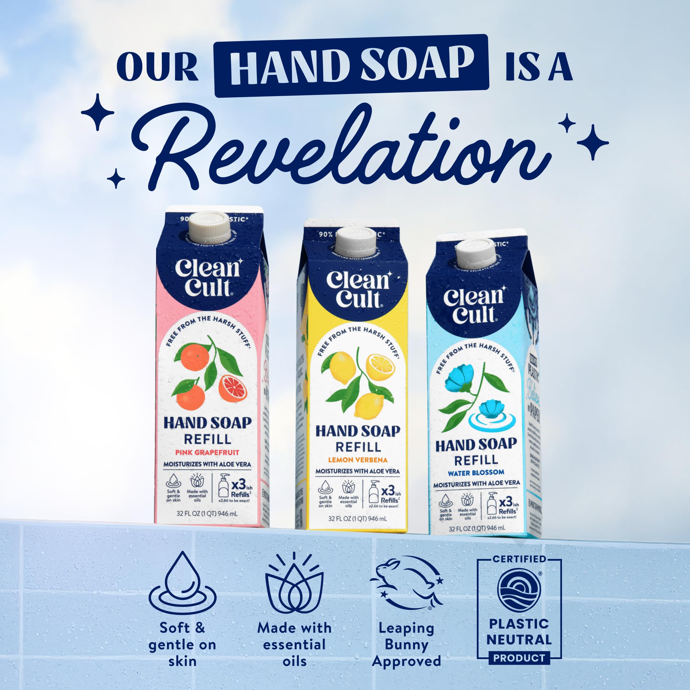 CleanCult lemon-verbena ingredients with aloe vera indicate soothing moisture during washing.