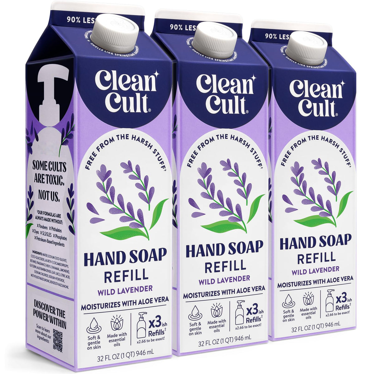 Cleancult liquid hand soap refill with wild lavender bottle showcases eco-friendly packaging for refreshed hands.