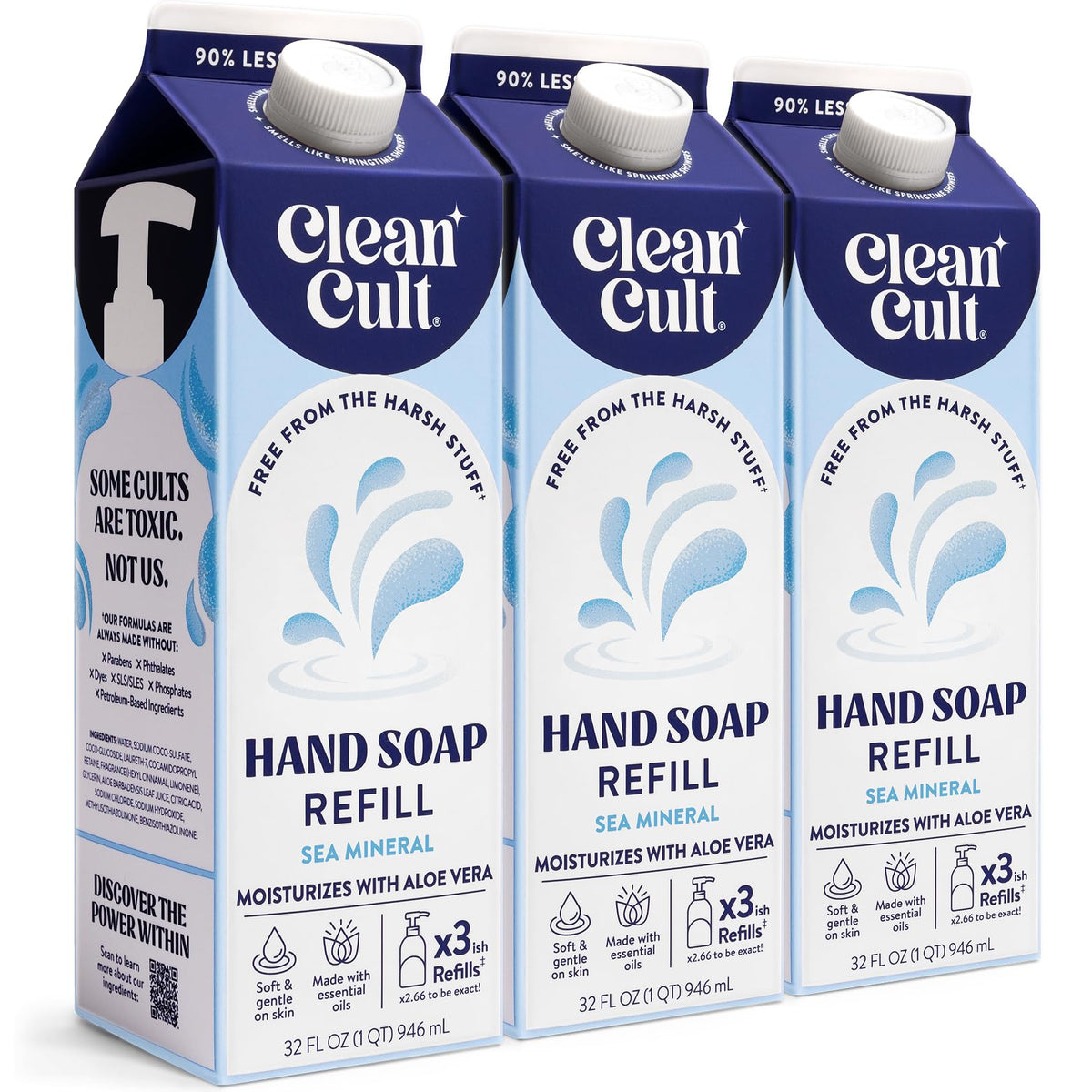 Cleancult Sea Minerals refill bottle shown with eco-friendly packaging for gentle cleansing.