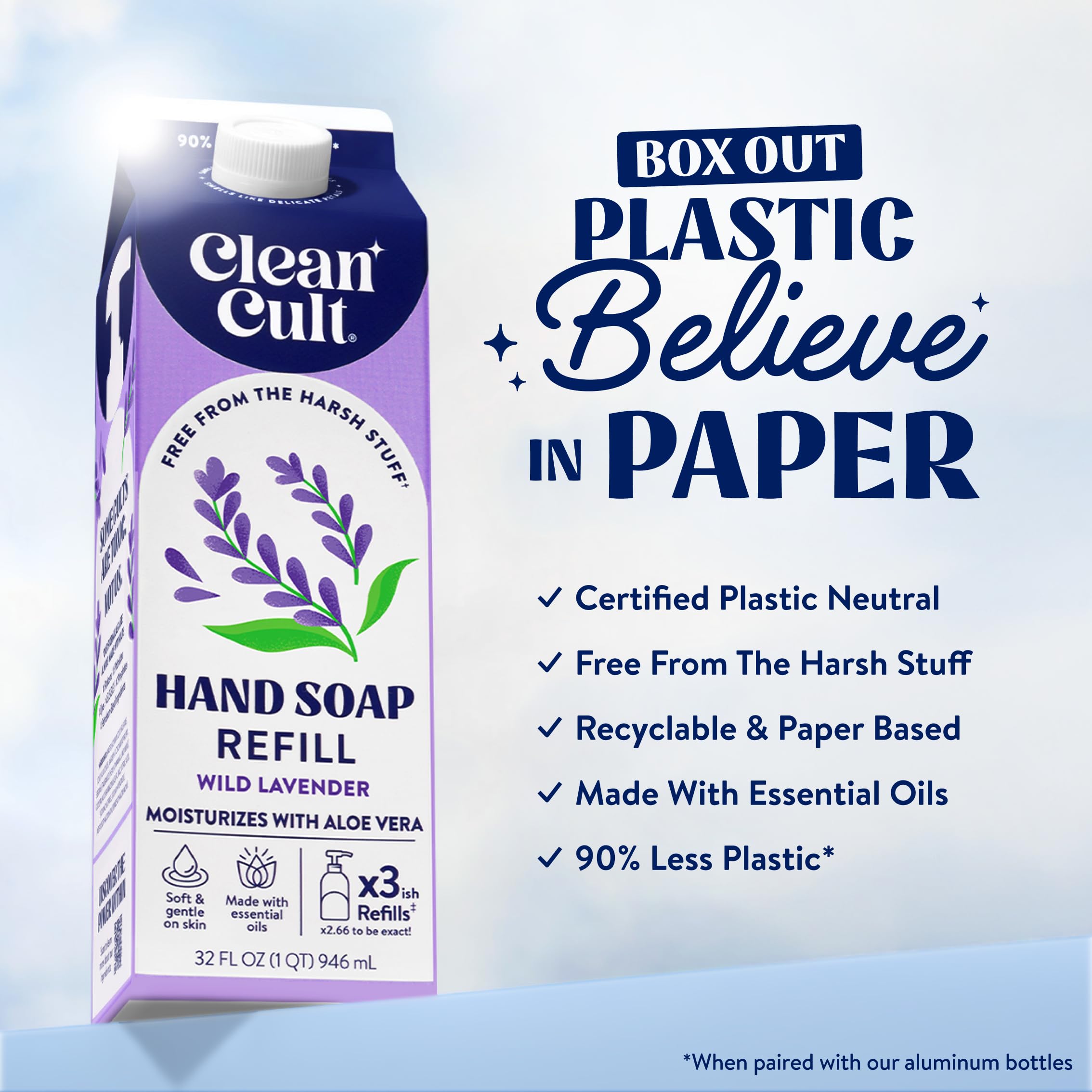 Cleancult wild lavender scent label detail highlights soothing aroma during handwashing.