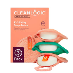 Cleanlogic bath and body exfoliating soap saver close-up showing textured pouch for smoother skin.