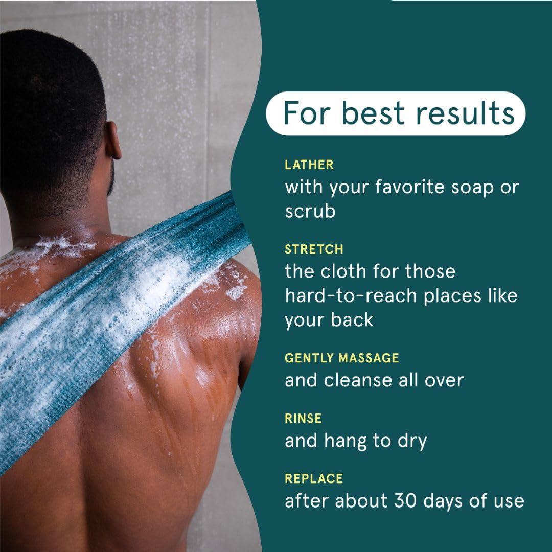 Cleanlogic Body Exfoliating Cloth in shower demonstrating effective cleaning action.