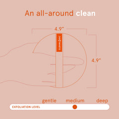 Cleanlogic round body scrubber in hand for easy daily cleansing.