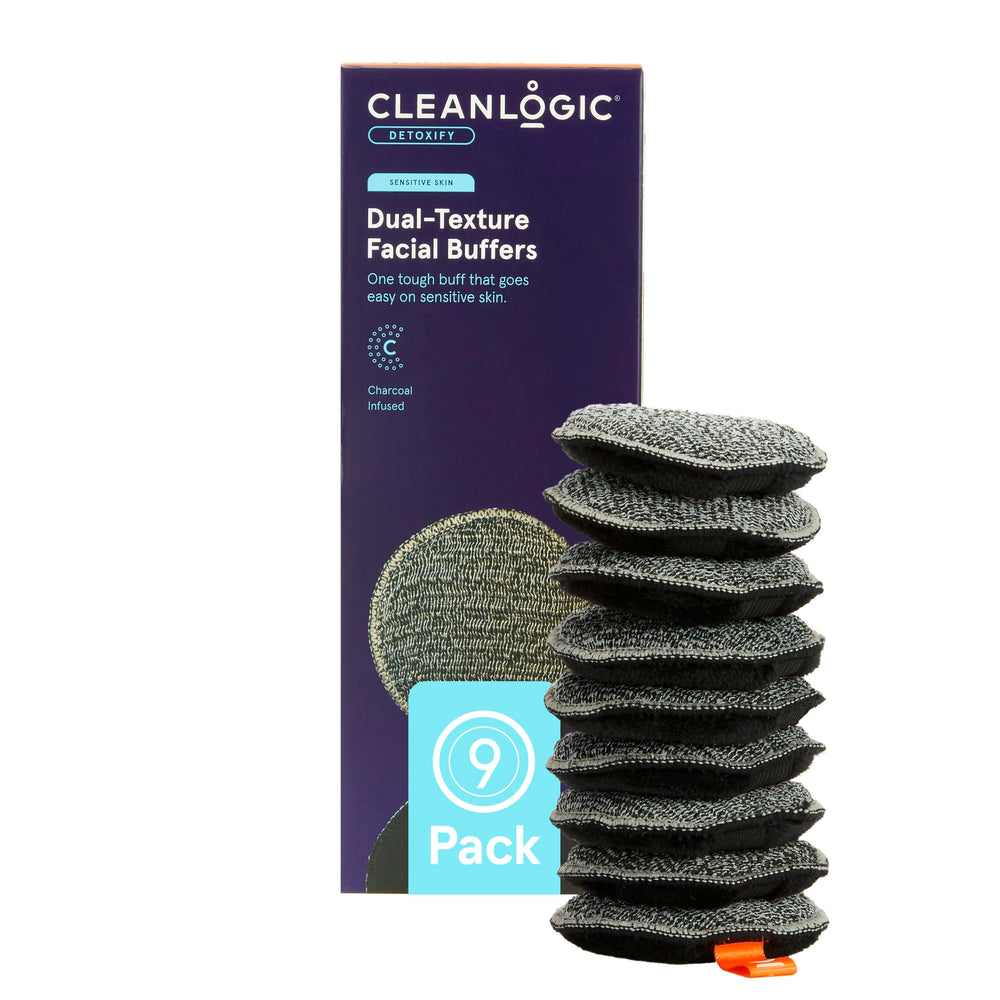 CleanLogic charcoal facial pads soft-side for makeup removal and gentle exfoliation