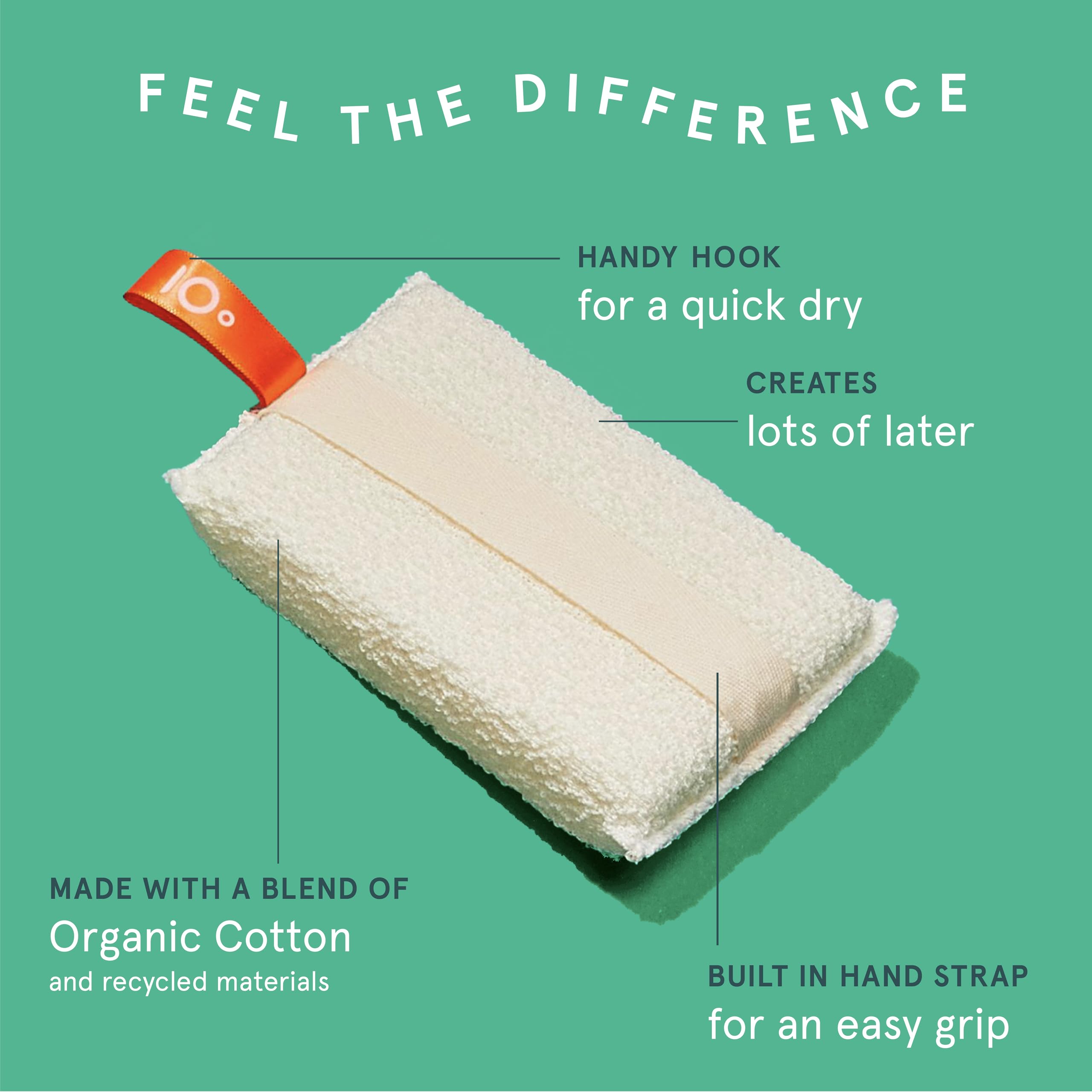Cleanlogic scrubber closeup texture showing gentle exfoliation action.