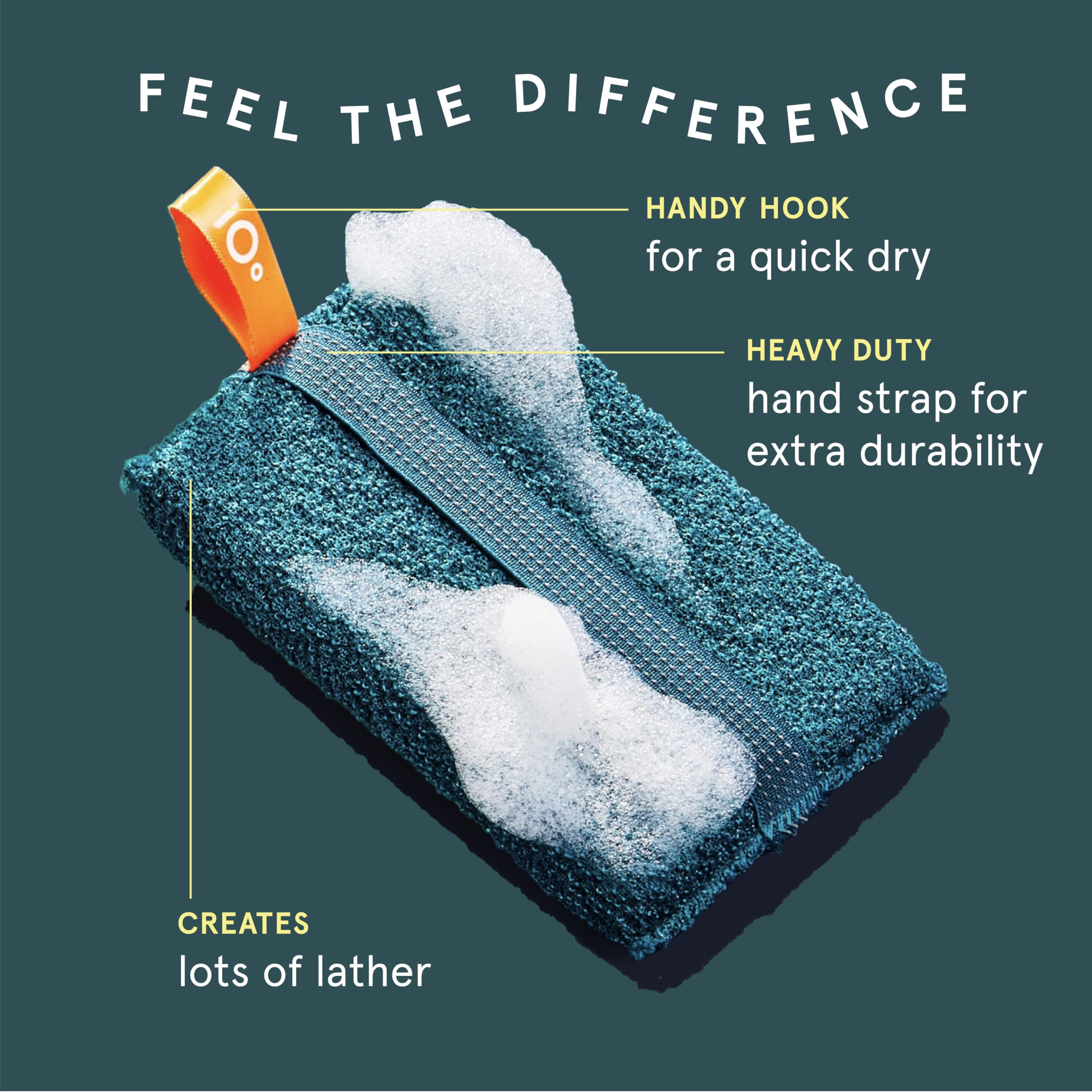 Cleanlogic Sport Exfoliating Body Scrubber wet-hands angle suggests comfortable grip for thorough exfoliation.