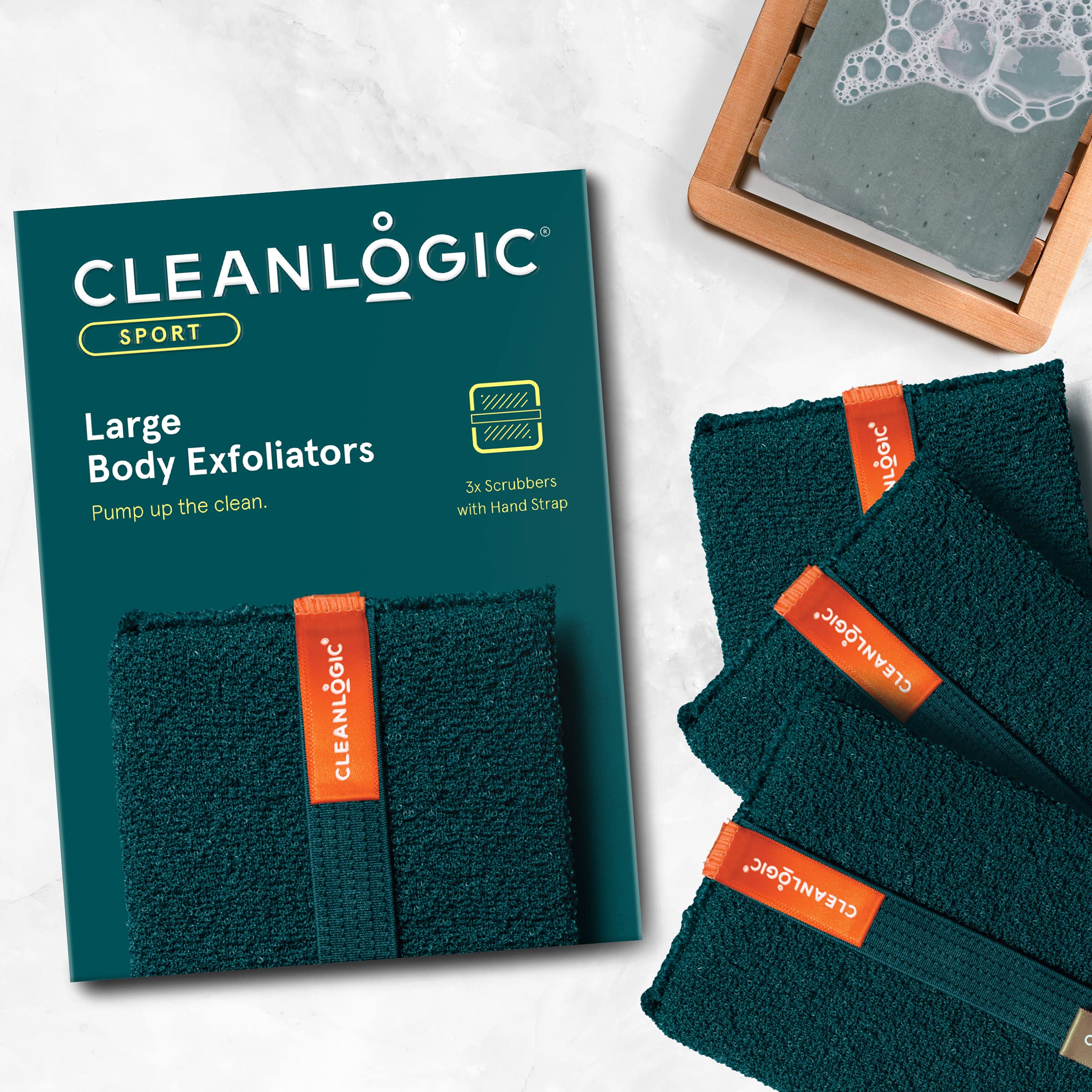 Cleanlogic Sport Exfoliating Body Scrubber close-up texture highlights effective dead skin removal.