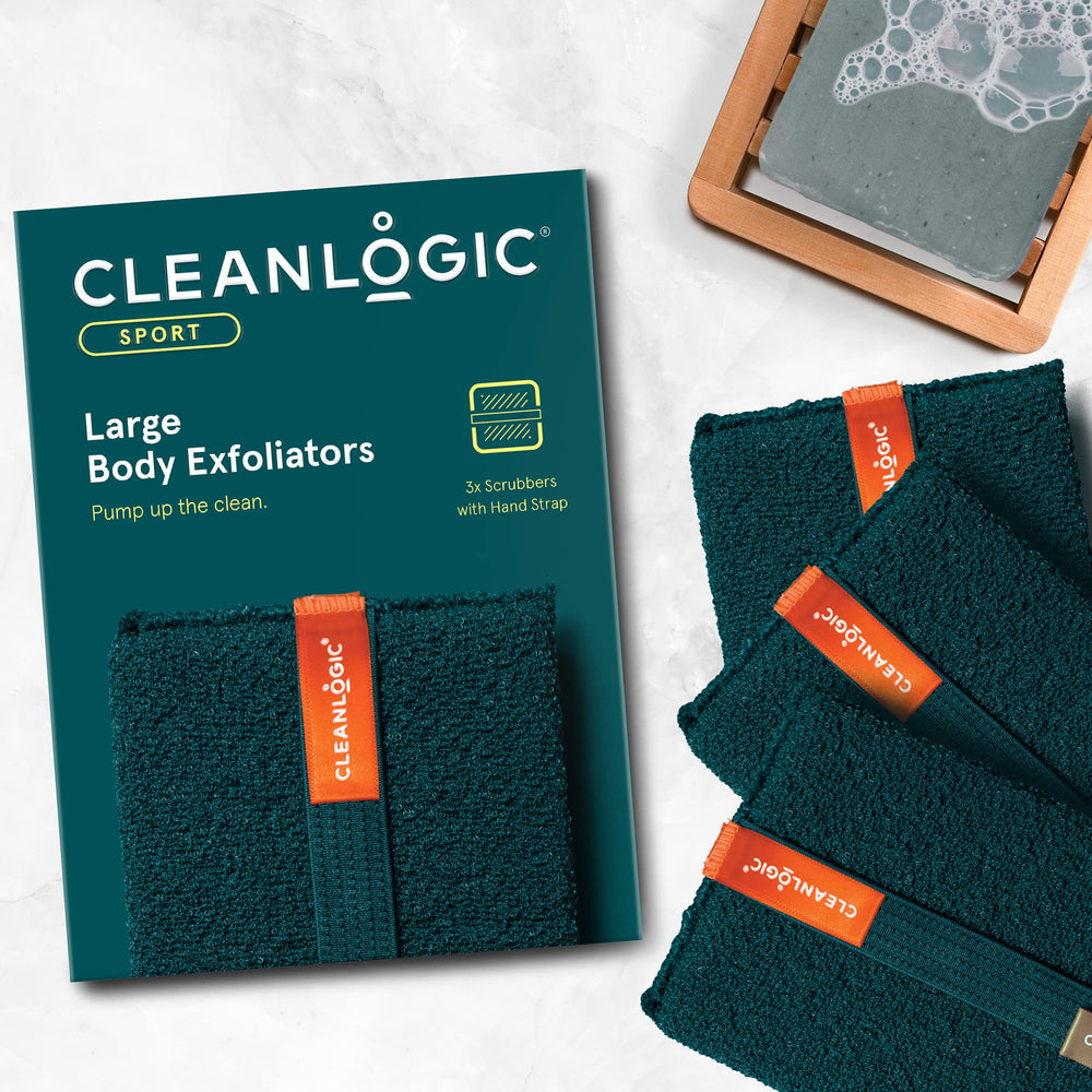 Cleanlogic Sport Exfoliating Body Scrubber close-up texture highlights effective dead skin removal.