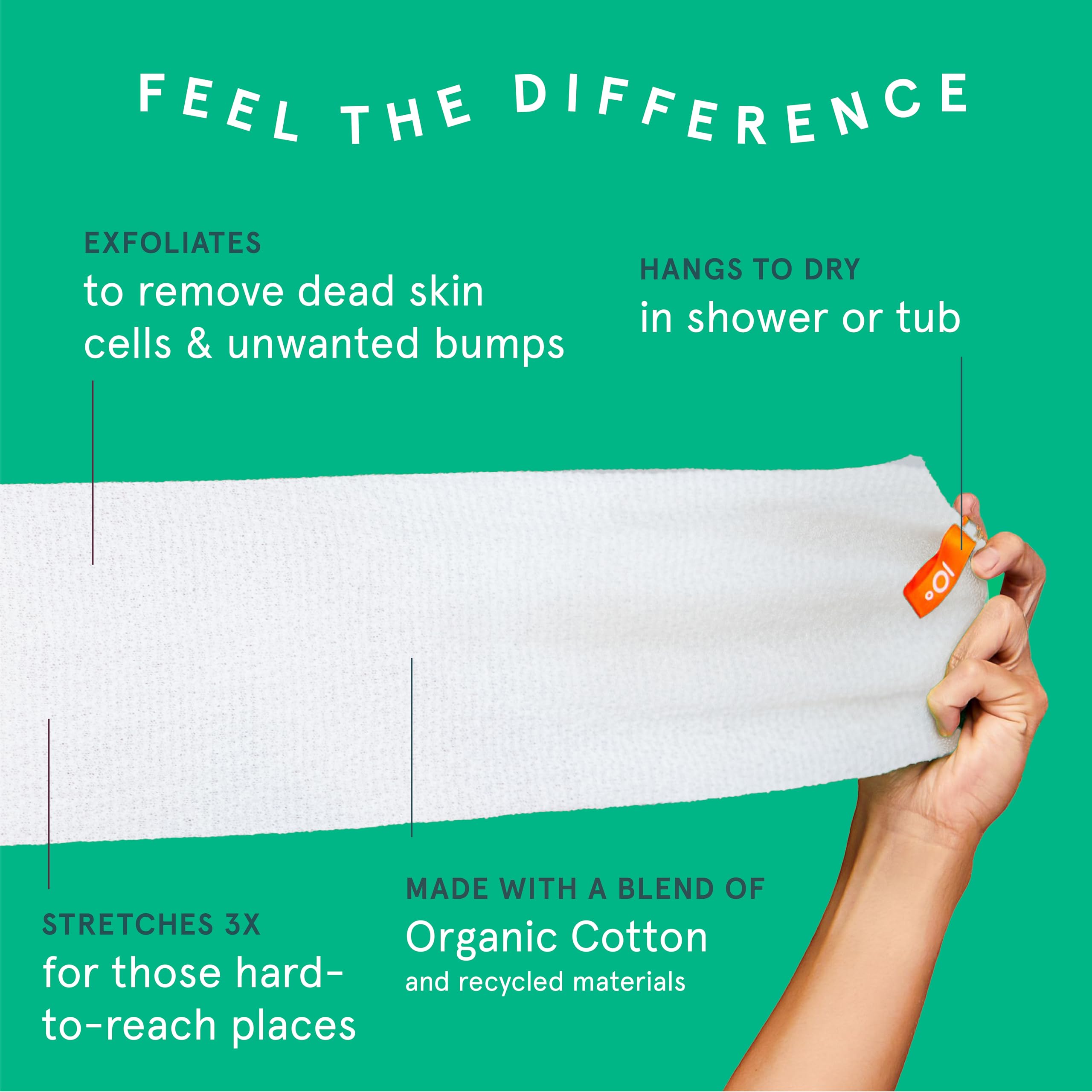Cleanlogic stretchy cotton exfoliator washcloth stretched for thorough cleansing