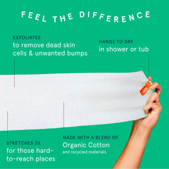 Cleanlogic stretchy cotton exfoliator washcloth stretched for thorough cleansing