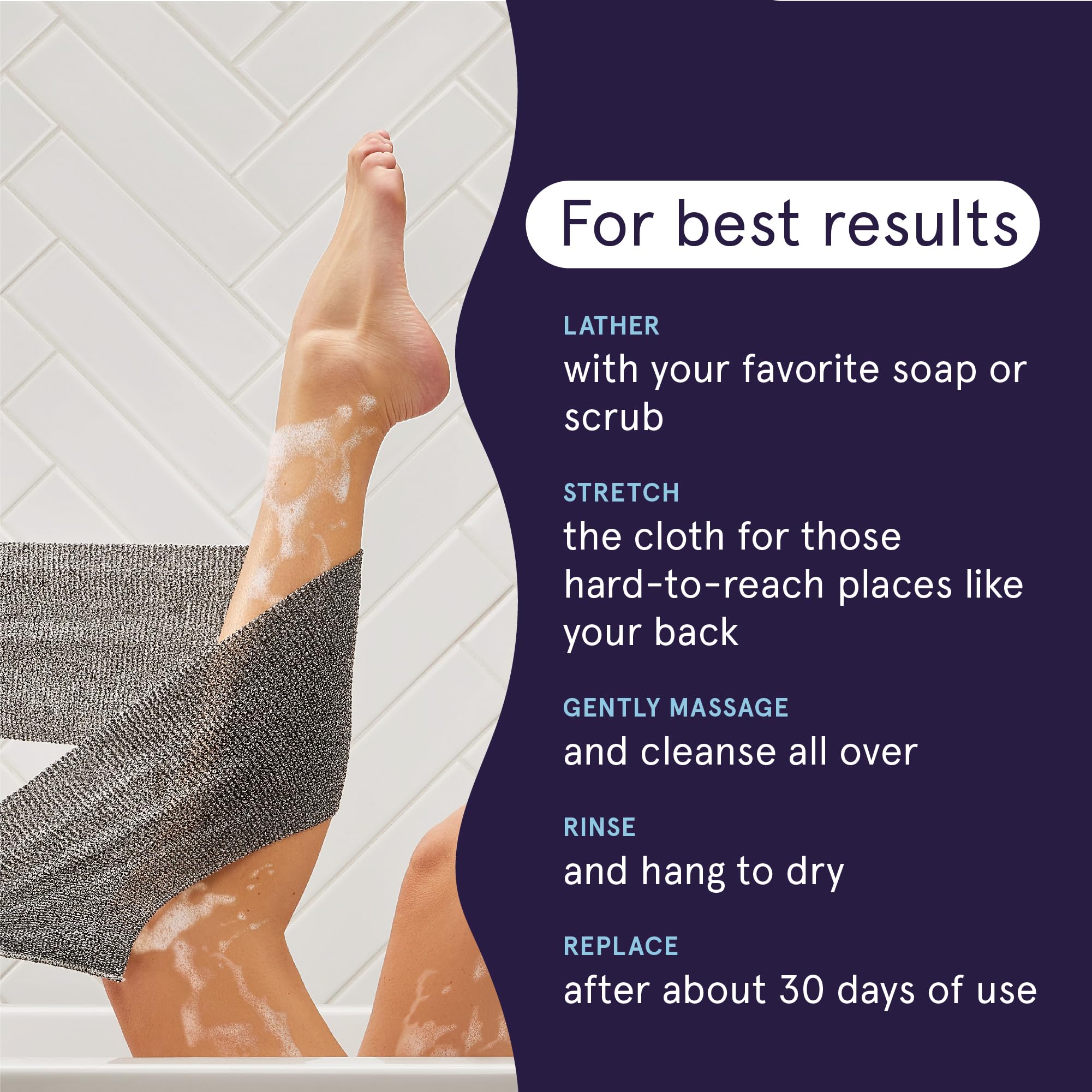 Cleanlogic textured fiber material closeup highlights lasting grip and effective exfoliation.