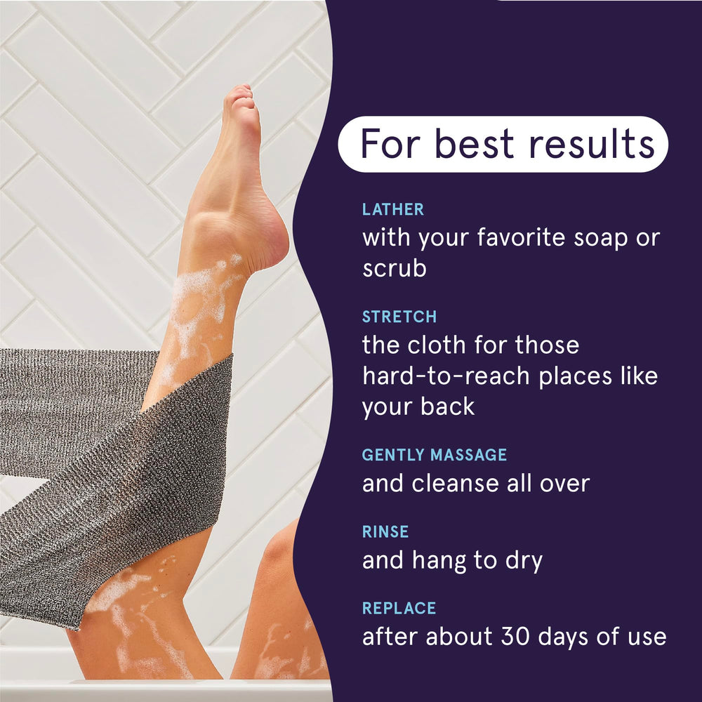 Cleanlogic textured fiber material closeup highlights lasting grip and effective exfoliation.