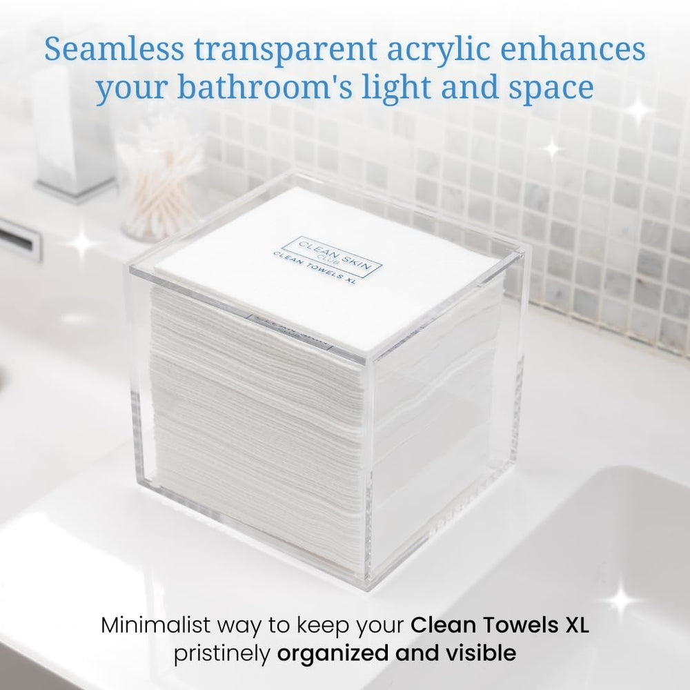 CLEAN SKIN CLUB countertop placement demonstrates versatile bathroom décor compatibility.