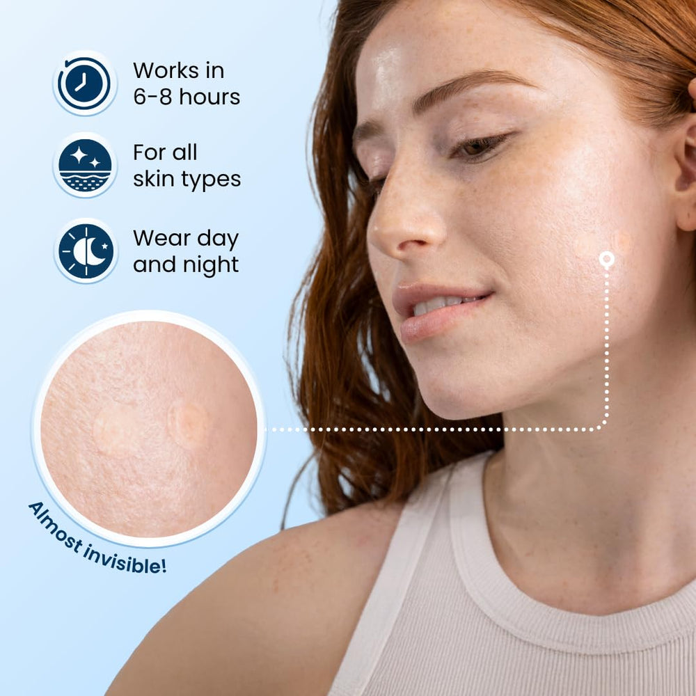CLEAN SKIN CLUB DermaDot patch on skin demonstrates daytime discreet use.