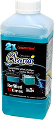 Cleanu 1L refill bottle pouring into cartridge demonstrates convenient 50/50 cleaning mix.