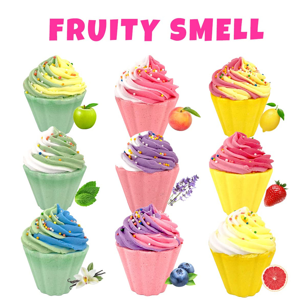 Clear and Fresh cupcake bath bomb with green apple scent close up