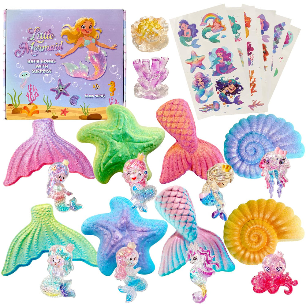 Clear and Fresh mermaid bath bombs packaging shows gift-ready ocean design for birthdays