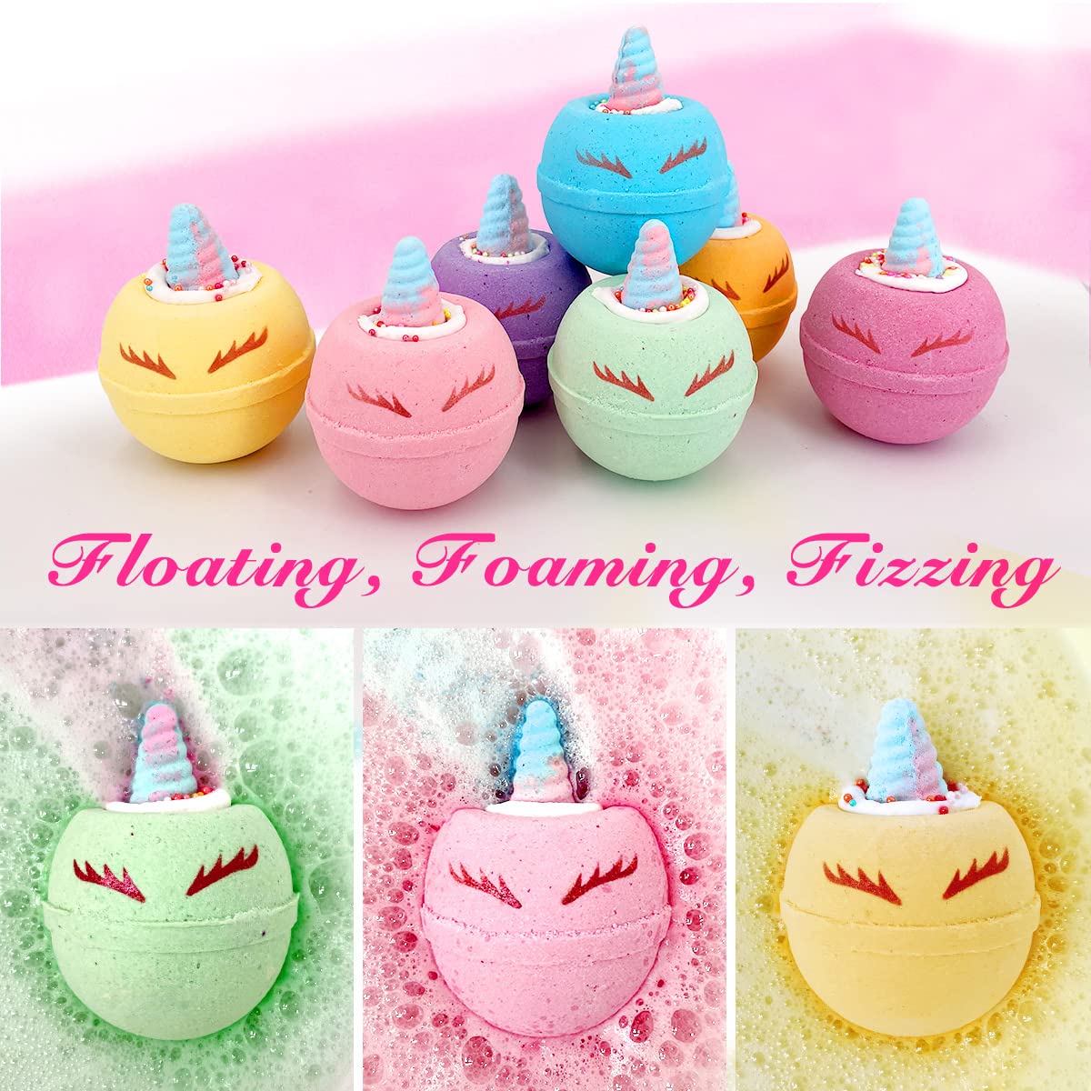 Clear and Fresh unicorn bath bombs coloring bathwater for visual play