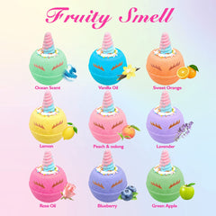 Clear and Fresh unicorn bath bombs floating in water with color and fizz