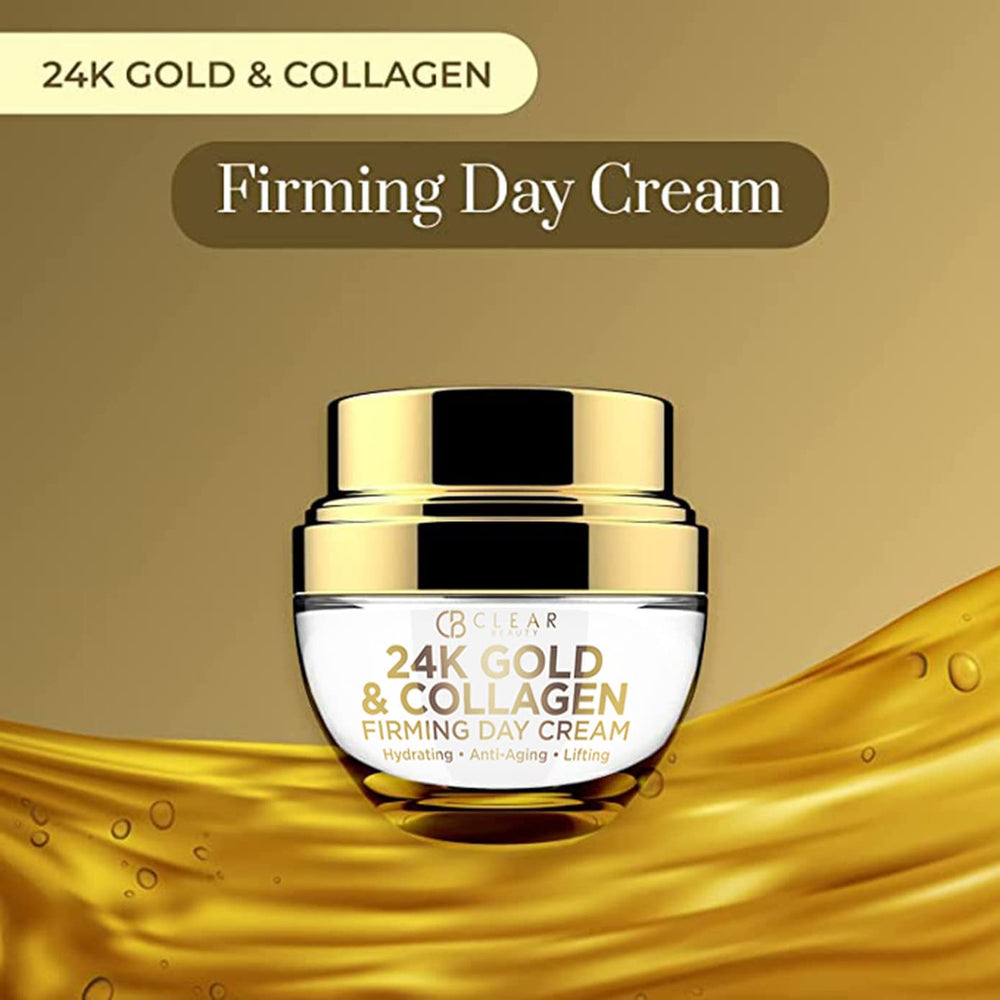 Clear Beauty 24K Gold & Collagen Day Moisturizer suitable for all skin types during daily routine