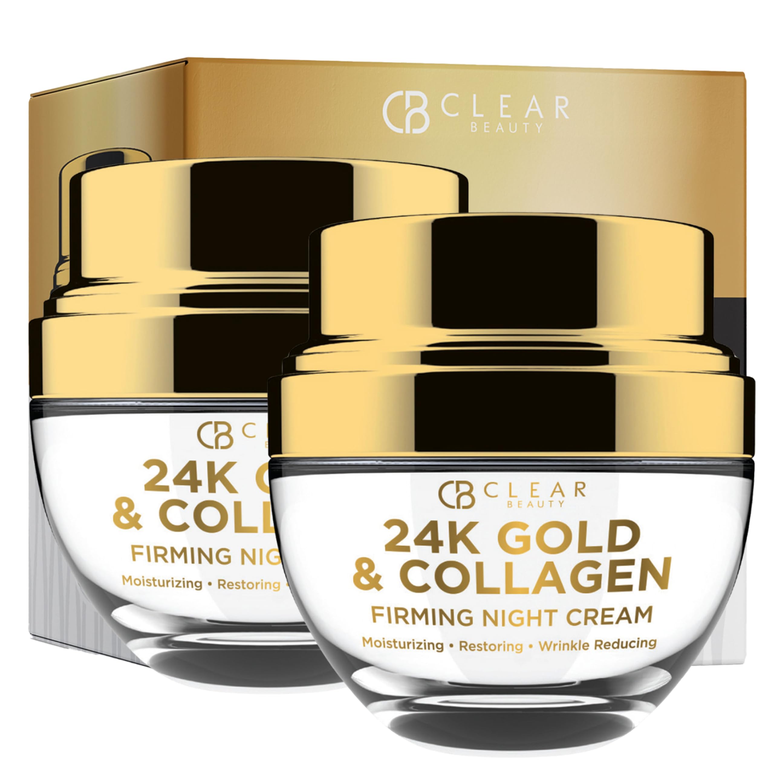 Clear Beauty 24K Gold & Collagen Day/Night Set packaging signals premium skincare.