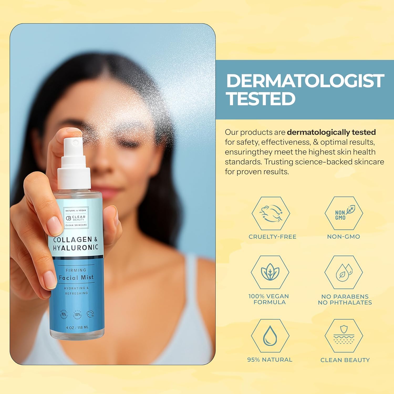 Clear Beauty all-skin-types facial mist shown in everyday routine