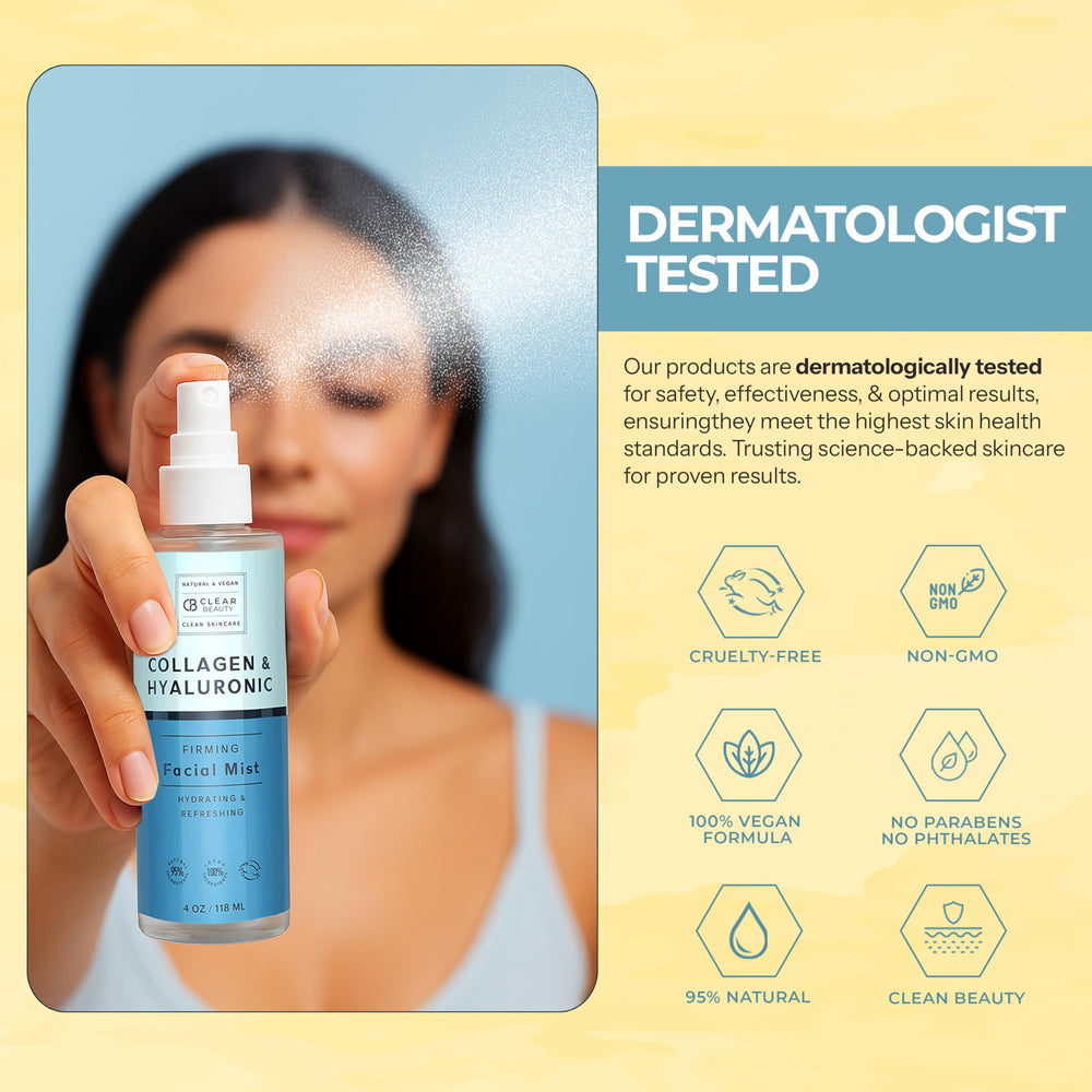 Clear Beauty mist suitable for all skin types with lightweight, non-sticky feel.