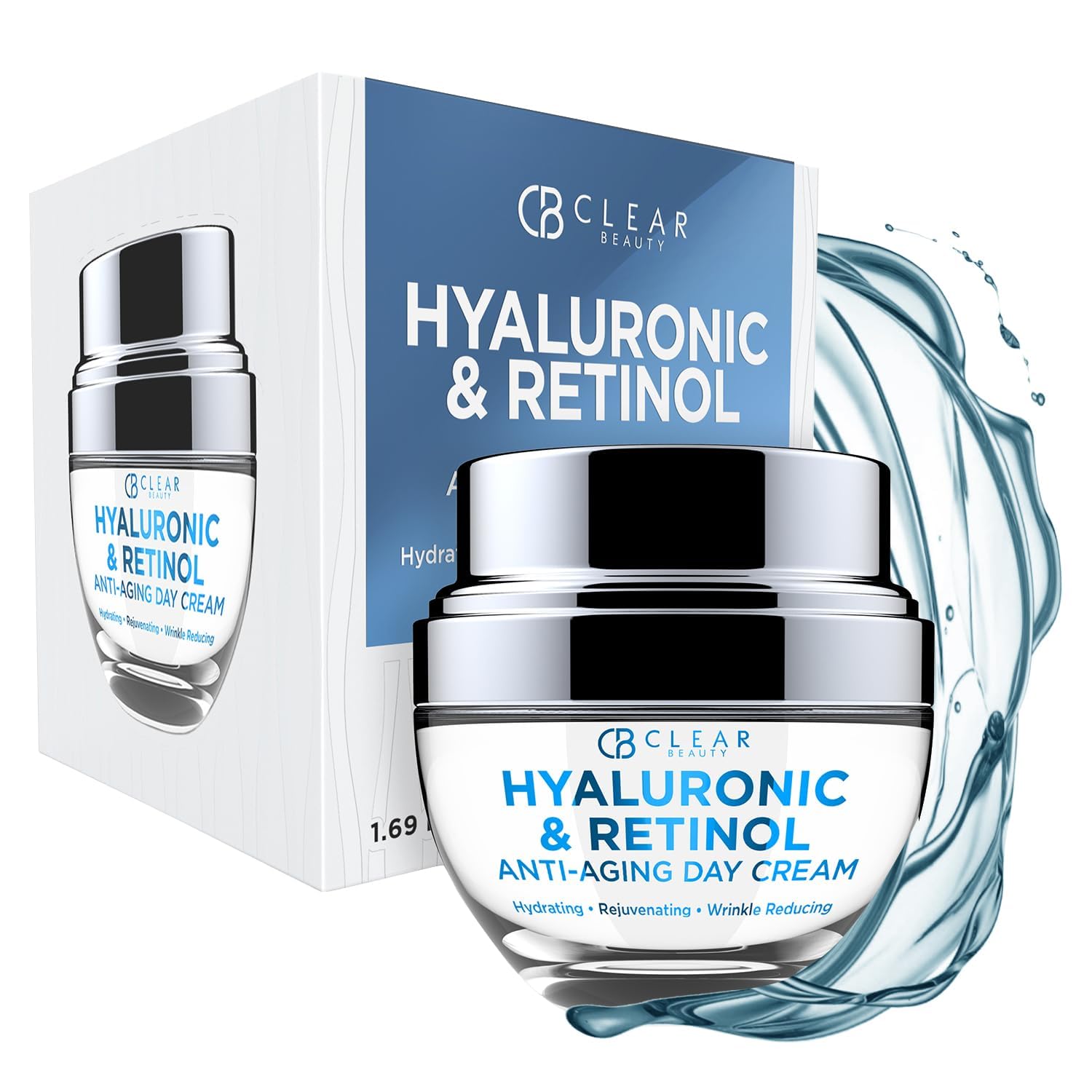 Clear Beauty Hyaluronic Retinol moisturizer jar showing hydrating day cream for dry skin