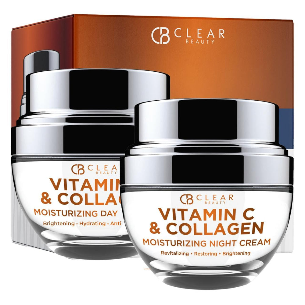 Clear Beauty Vitamin C + Collagen Face Moisturizer bottle showcases hydrating day cream for suppleness