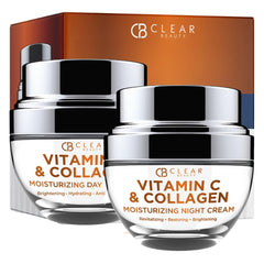 Clear Beauty Vitamin C + Collagen Face Moisturizer bottle showcases hydrating day cream for suppleness