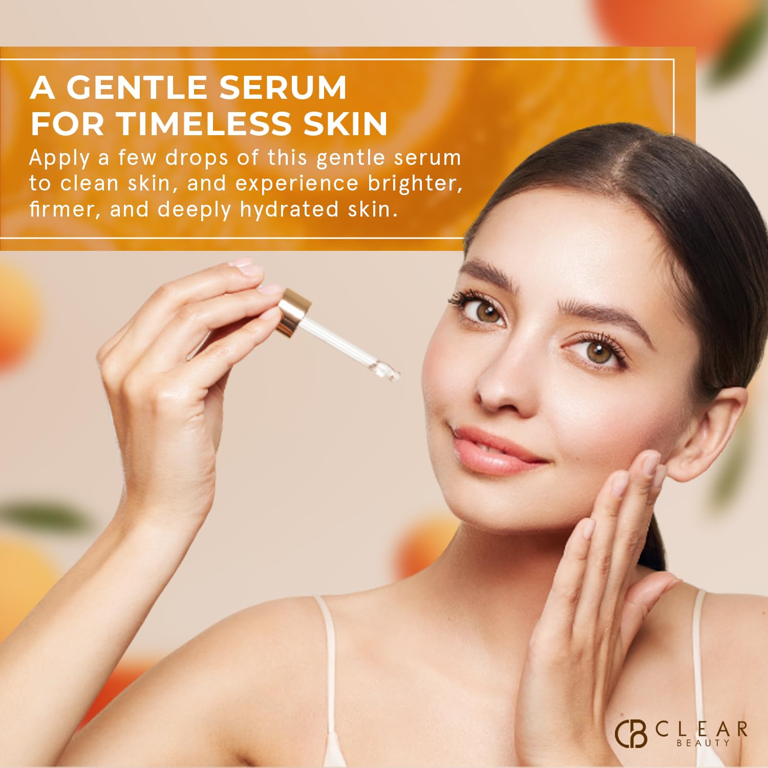 Serum from Clear Beauty massaged into skin to boost hydration and softness.