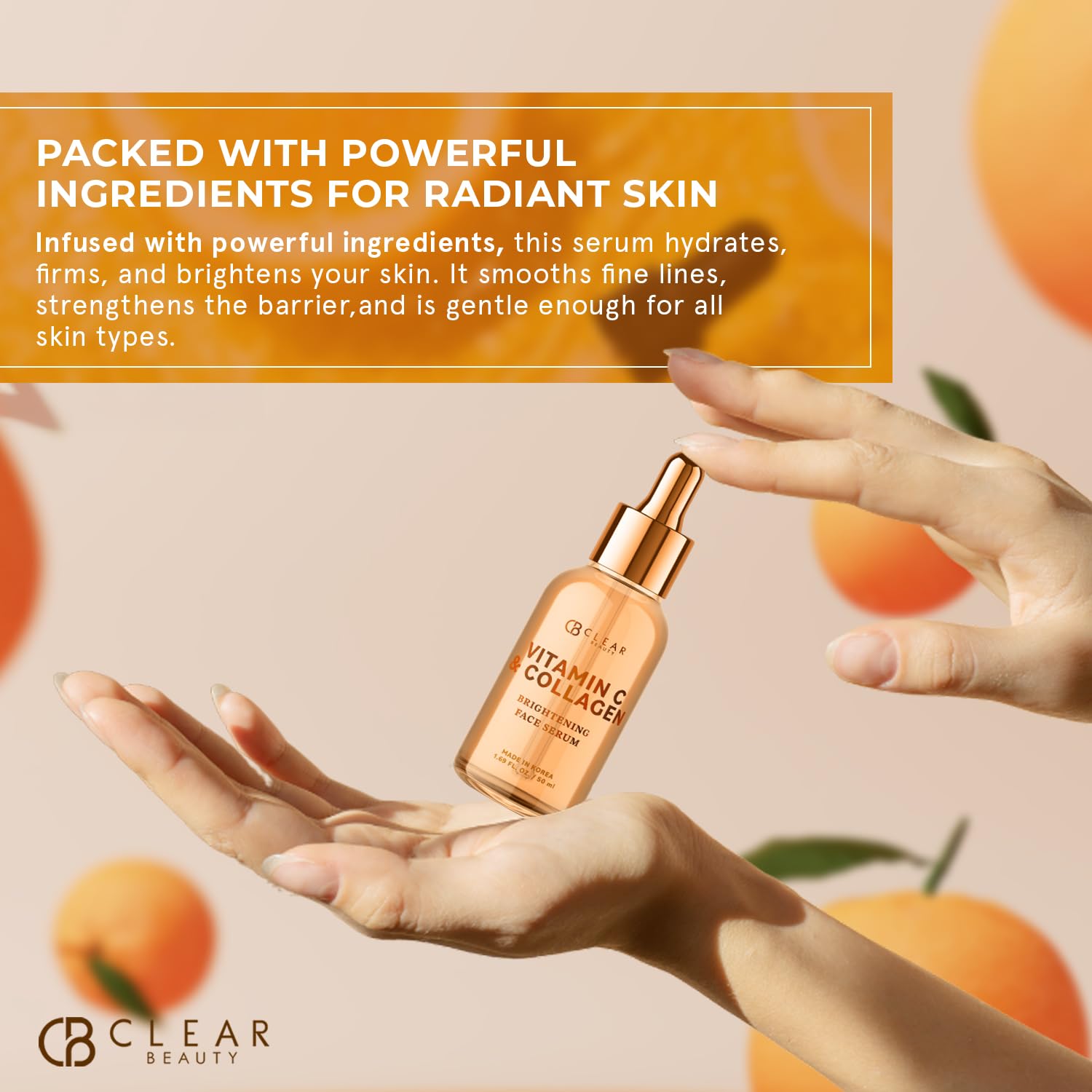 Clear Beauty Vitamin C & Collagen Serum featured in a Korean skincare ritual for glow.