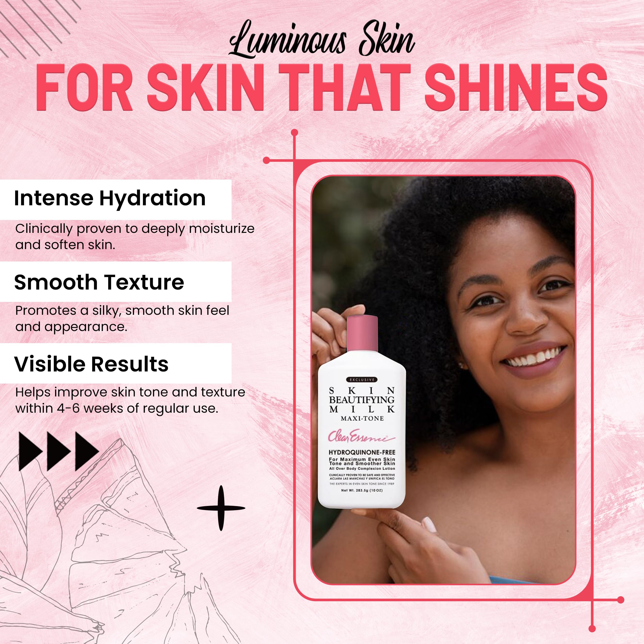 Hands applying Clear Essence Milk to dry skin after shower for lasting moisture