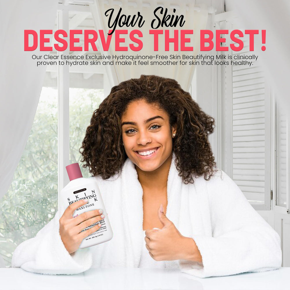 Dispense-and-apply shot of Clear Essence Milk for smooth, hydrated skin