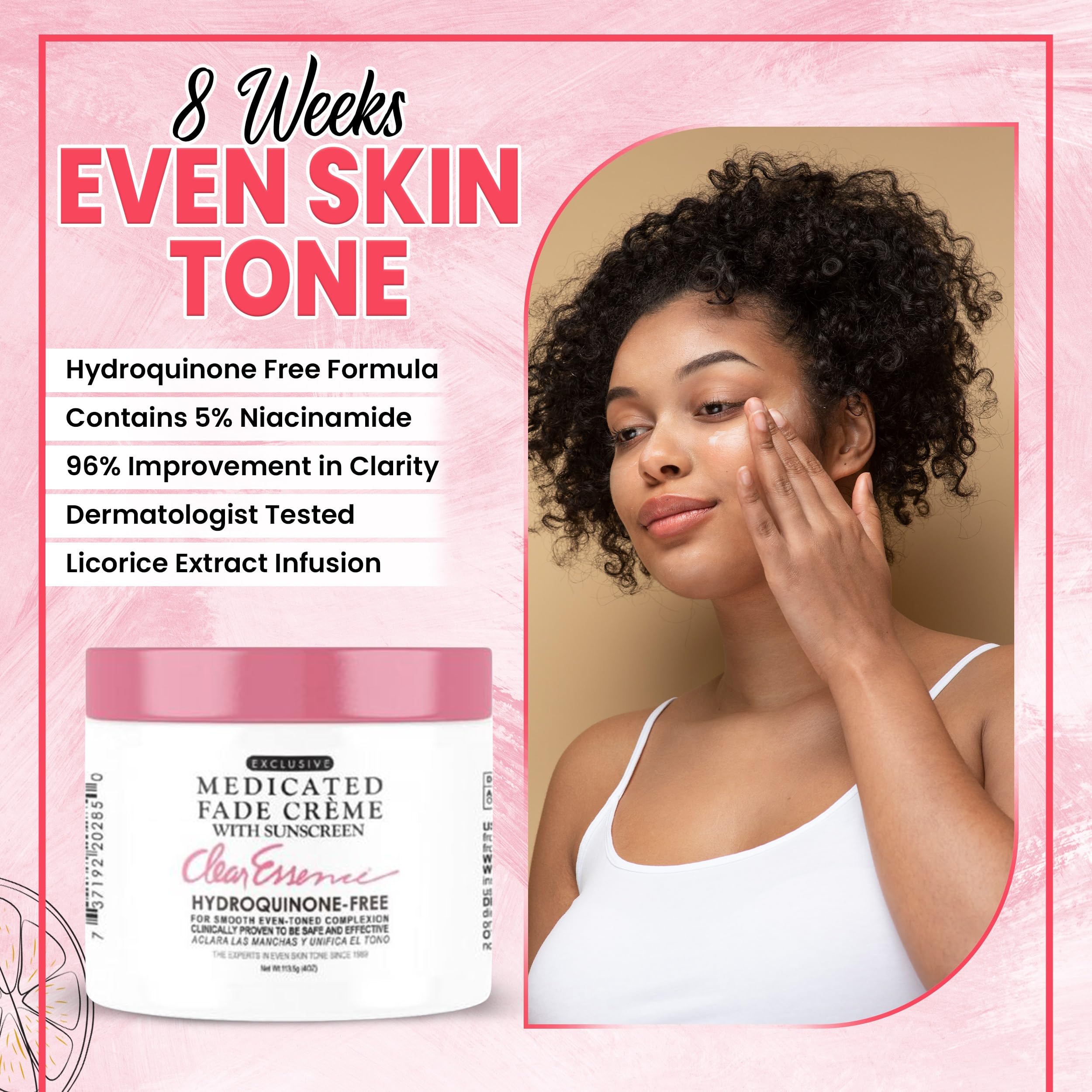 Clear Essence Fade Creme on face and hand demonstrates versatile use
