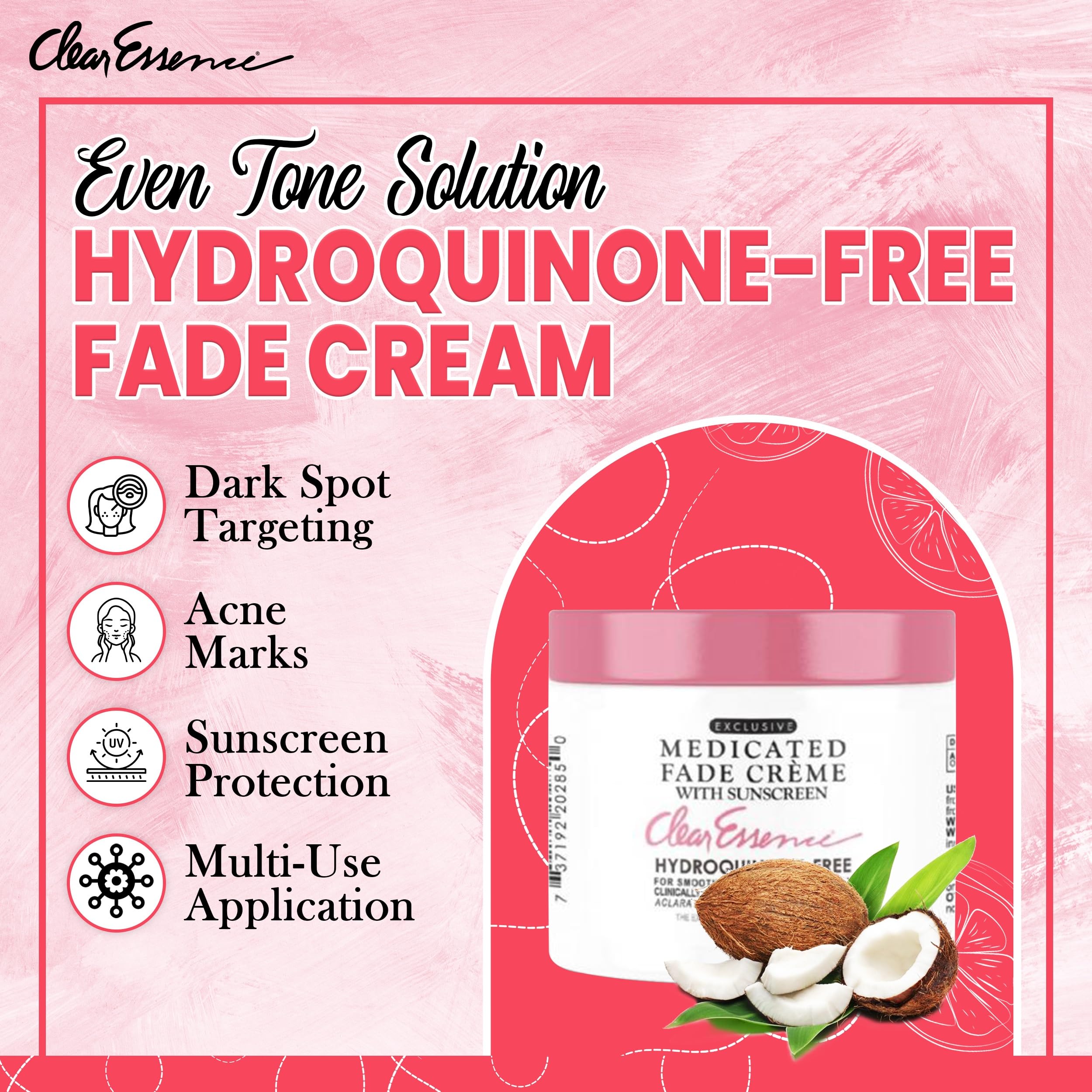 Clear Essence Fade Creme ingredient closeup highlighting licorice and berry extracts